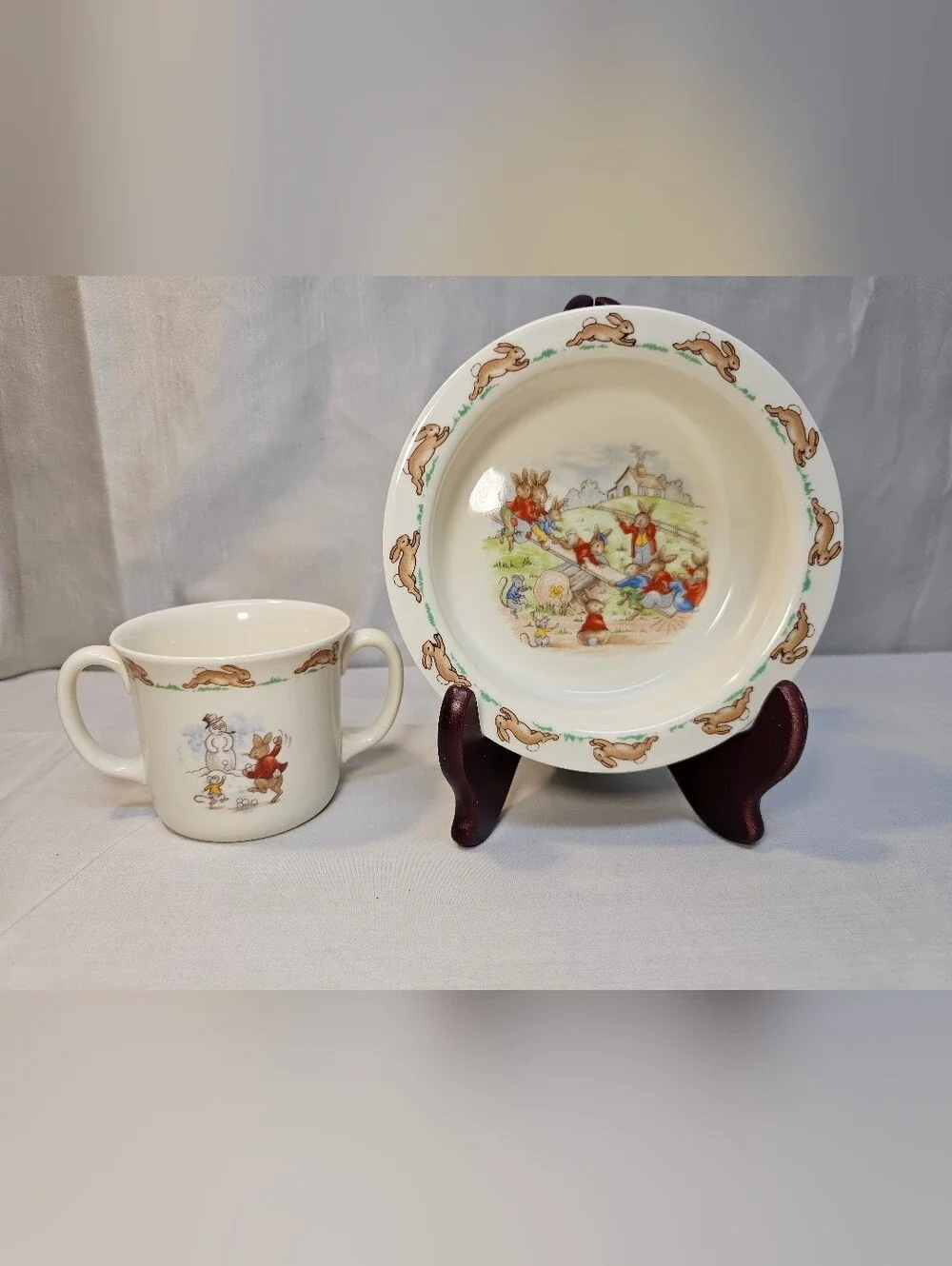 1936 Royal Doulton Children's Bunnykins Story Ceramic Plate and Mug Set
